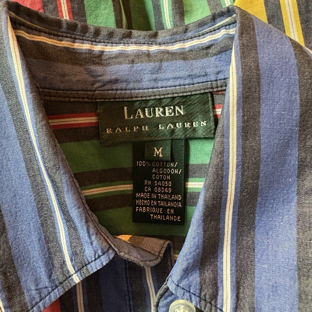 VTG 90s Lauren Ralph Lauren Multicolor Striped Button Up Shirt Medium Cotton - Picture 6 of 8